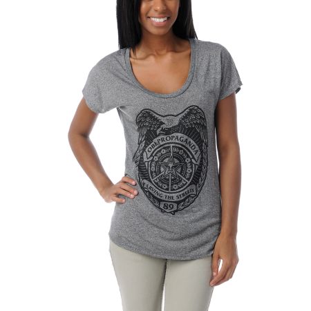 Obey Girls Serving Streets Grey Mock Twist Tee Shirt