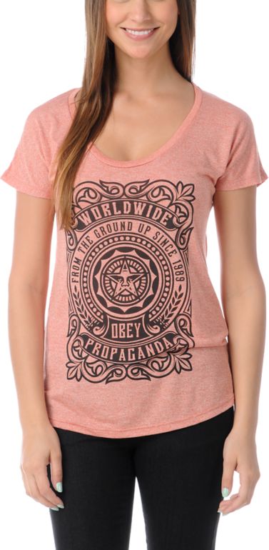 Obey Girls From The Ground Up Red Mock Twist Tee Shirt