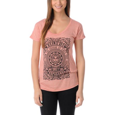 Obey Girls From The Ground Up Red Mock Twist Tee Shirt