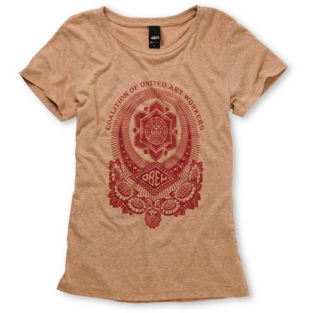 Obey Girls United Art Workers Heather Beige Tee Shirt