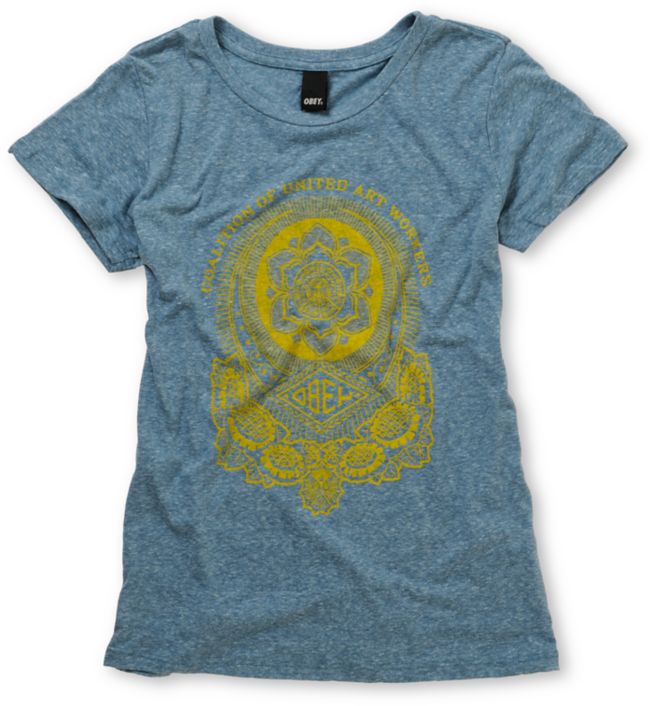 Obey Girls United Art Workers Heather Blue Tee Shirt