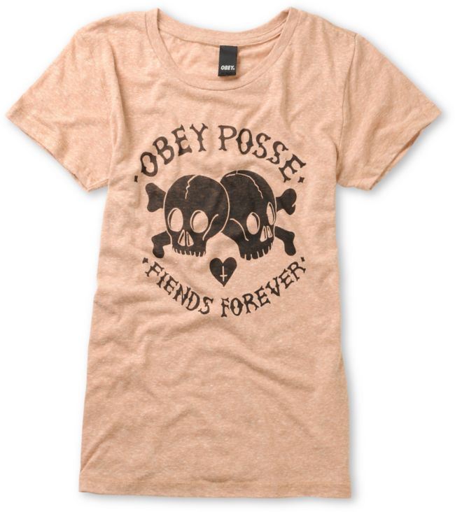 Obey Girls Fiends Forever Heather Khaki Tee Shirt