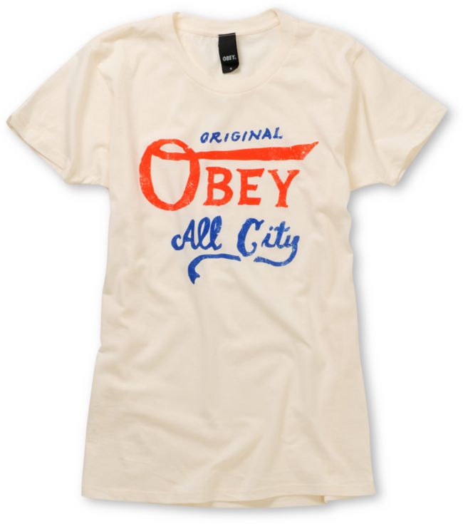 Obey Girls All City Original Ivory White Tee Shirt