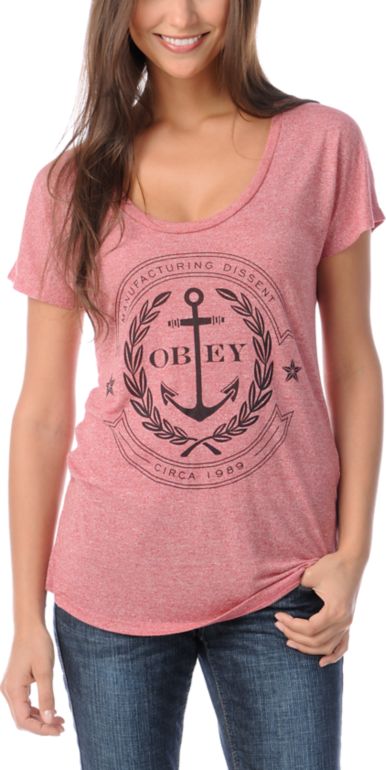 Obey Girls Cruise Liner Red Scoop Neck Tee Shirt