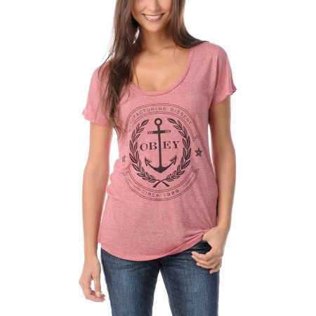 Obey Girls Cruise Liner Red Scoop Neck Tee Shirt