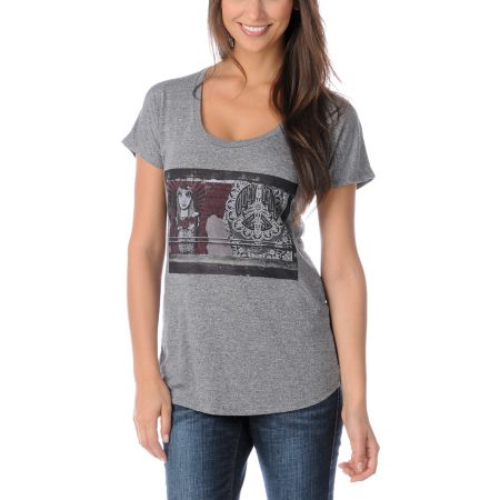 Obey Girls Rose Paste Heather Grey Tee Shirt