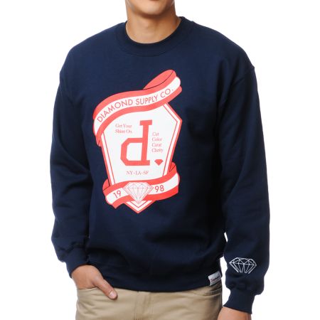 Diamond Supply Un Polo Emblem Navy Crew Neck Sweatshirt