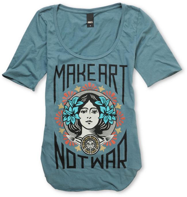 Obey Girls Make Art Not War Turquoise Dance Tee Shirt