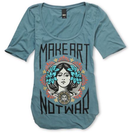 Obey Girls Make Art Not War Turquoise Dance Tee Shirt