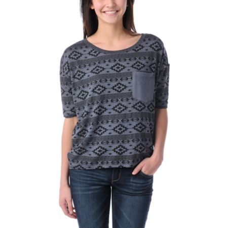 Lira Girls Aztec Print Charcoal Rayon Top