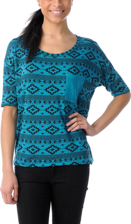 Lira Girls Aztec Print Turquoise Rayon Top