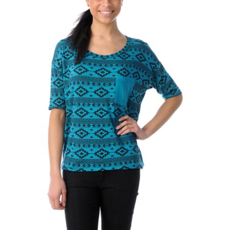Lira Girls Aztec Print Turquoise Rayon Top