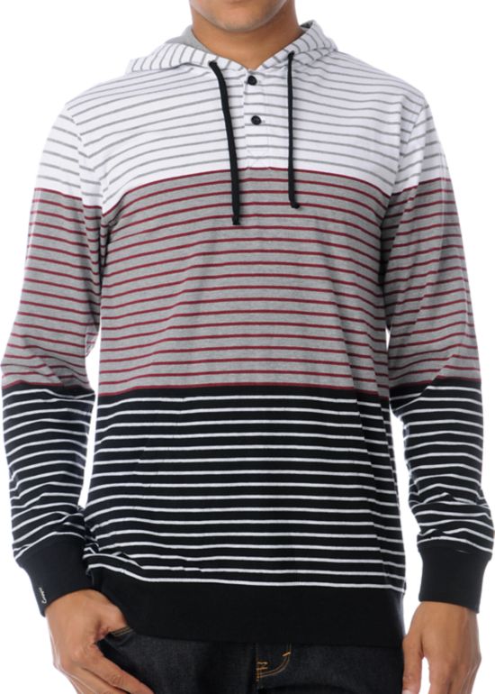 Empyre Pitfall Red Stripe Knit Henley Hoodie