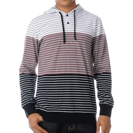 Empyre Pitfall Red Stripe Knit Henley Hoodie