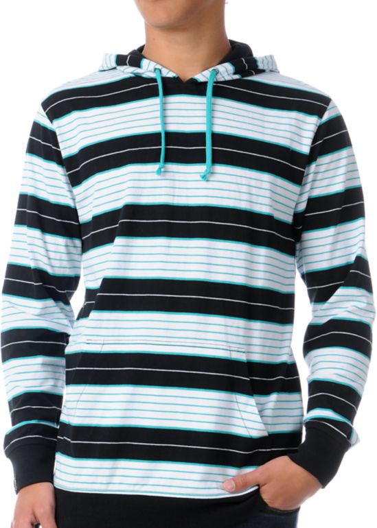 Empyre Vex Black & Turquoise Stripe Hooded Knit Shirt