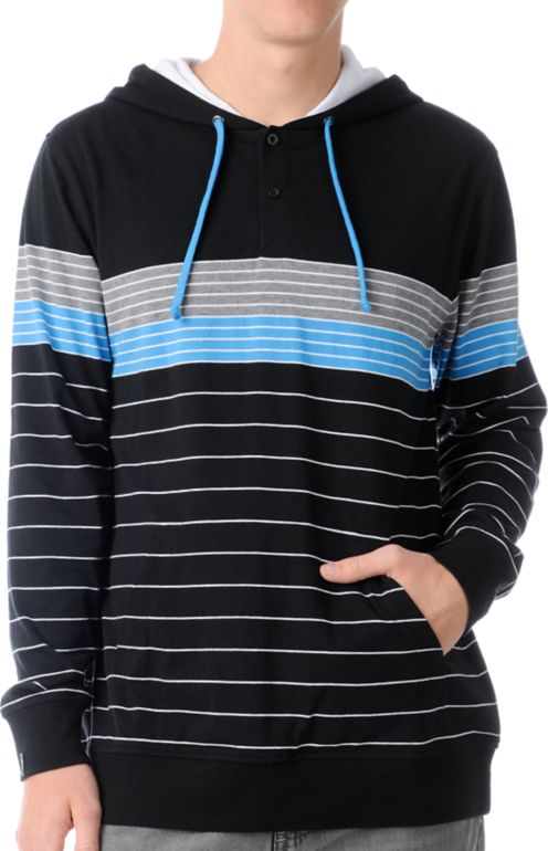 Empyre Pong Black & Blue Stripe Knit Henley Hoodie