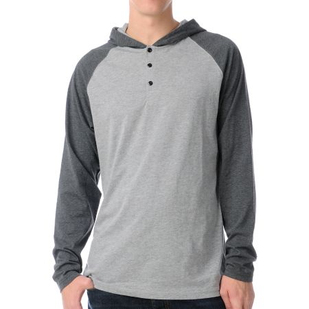 Dravus Defense Grey Hooded Henley Baseball Shirt