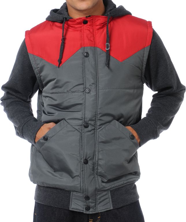Dravus Plateau Charcoal Grey & Red Vest Hoodie