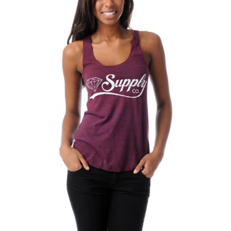 Diamond Supply Girls Diamondaire Burgundy Tank Top 