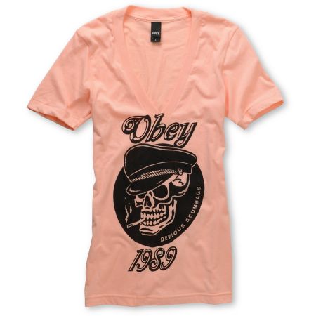 Obey Devious Scumbag Peach Deep V-Neck Tee Shirt