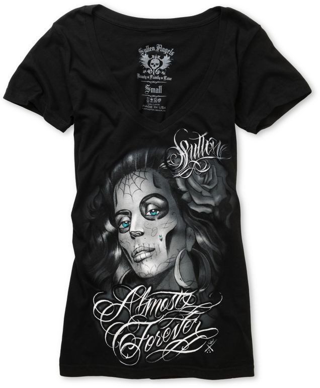 Sullen Girls Almost Forever Black V-Neck Tee Shirt