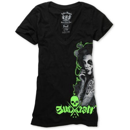Sullen Girls Half Gone Black V-Neck Tee Shirt