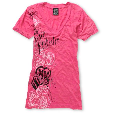 Metal Mulisha Girls Lola Pink Burnout V-Neck Tee Shirt 