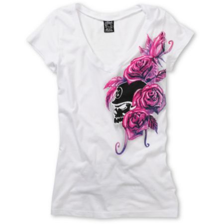 Metal Mulisha Girls Stunner White V-Neck Tee Shirt 