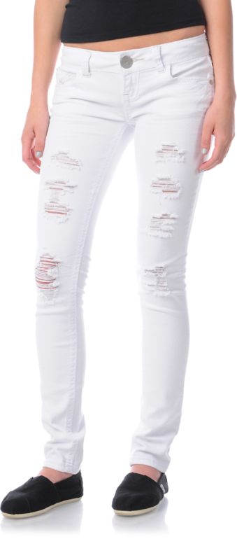 Almost Famous Isabella Distressed White Skinny Jeans