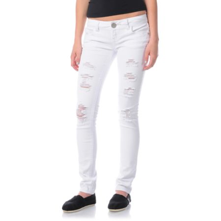Almost Famous Isabella Distressed White Skinny Jeans
