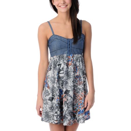 Love, Fire Orange & Blue Eyehook Bodice Dress
