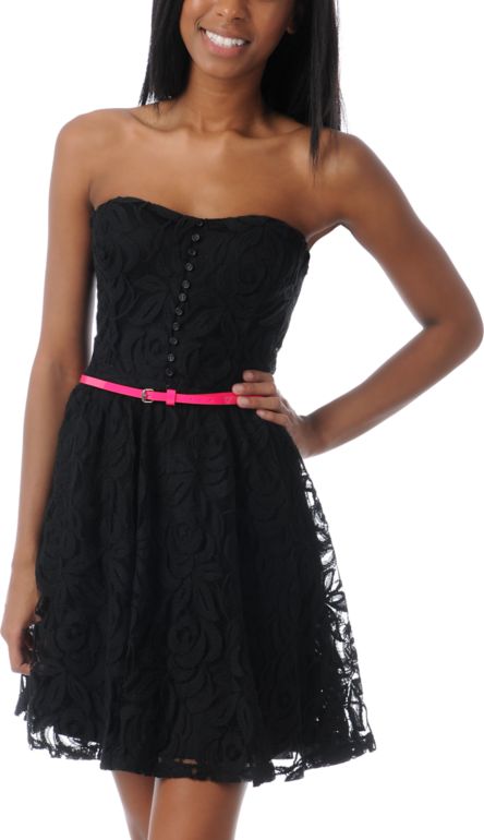 Love, Fire Black Lace Strapless Dress
