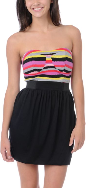 Love, Fire Aurora Black Striped Corset Dress