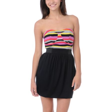 Love, Fire Aurora Black Striped Corset Dress
