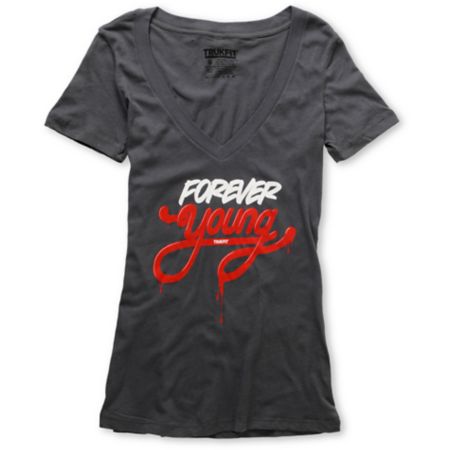 Trukfit Girls Grey Forever Young V-Neck Tee Shirt