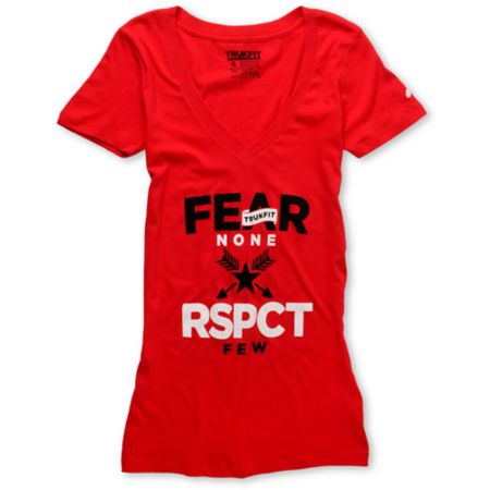 Trukfit Girls Fear None Red V-Neck Tee Shirt