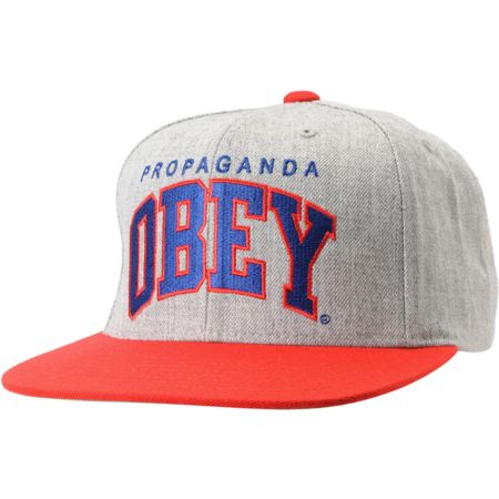 Obey Throwback Heather Grey & Red Snapback Hat
