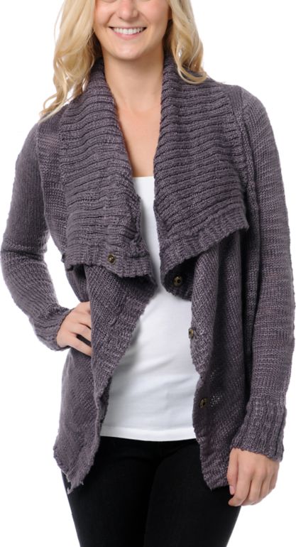Element Lariat Purple Wrap Sweater