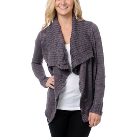 Element Lariat Purple Wrap Sweater