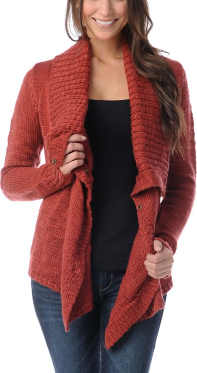 Element Lariat Red Wrap Sweater