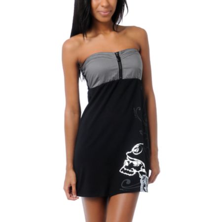 Metal Mulisha Rylee Black & Grey Strapless Dress