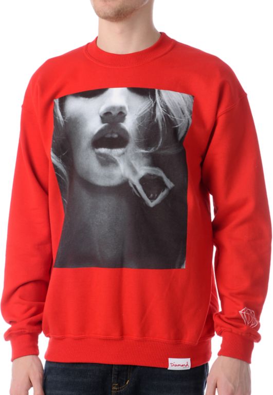 Diamond Supply Smoke Ring 2 Red Crew Neck Sweatshirt