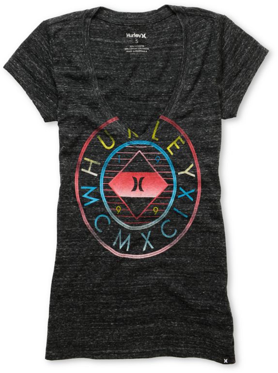 Hurley Girls Slick Pick Heather Charcoal V-Neck Tee Shirt