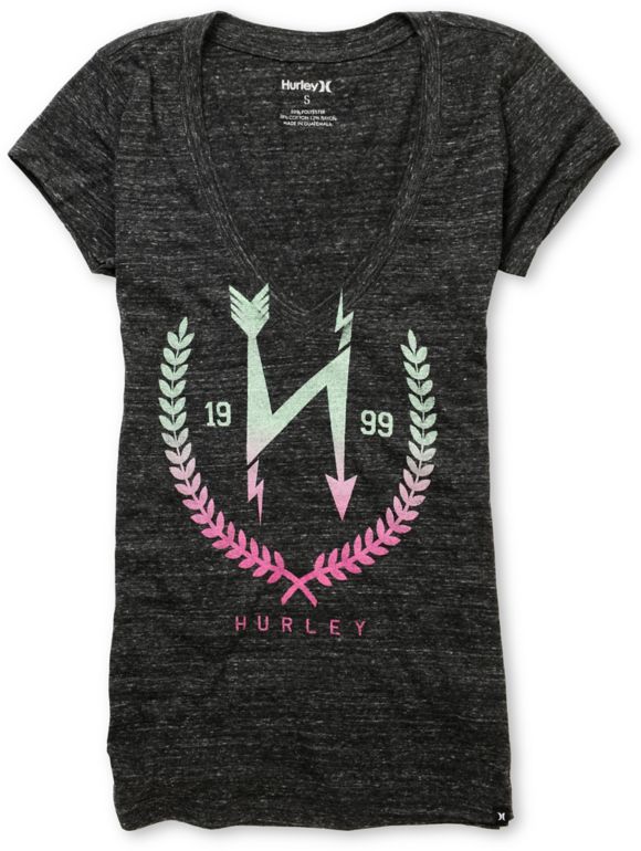 Hurley Girls Eye On The Prize Heather Charcoal V-Neck Tee Shirt
