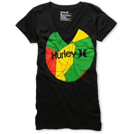 Hurley Girls Hex Krush Rasta & Black V-Neck Tee Shirt