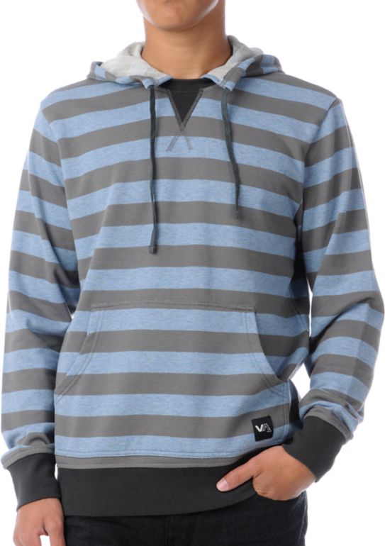 RVCA Faction Grey & Blue Stripe Pullover Hoodie