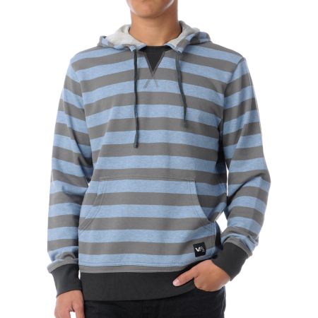RVCA Faction Grey & Blue Stripe Pullover Hoodie