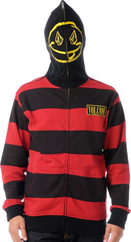 Volcom Inyoface Red Stripe Full Zip Face Mask Hoodie