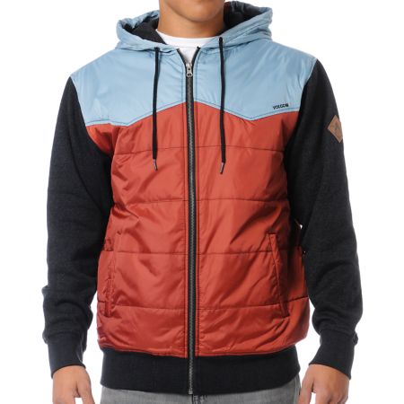 Volcom Cane Red, Blue & Charcoal Fleece Hoodie