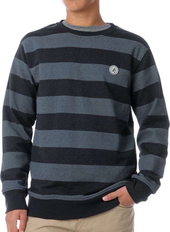 Volcom Eds Black & Grey Striped Crew Neck Sweatshirt